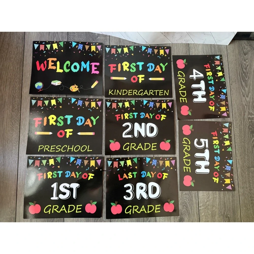 First and Last Day of School Milestone Signs Preschool to 5th Grade Photo Props